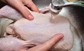 Как приготовить курицу гриль в духовке в домашних условиях? Для начала тщательно промываем курицу под проточной водой. Затем срезаем весь лишний жир и убираем перья, если они есть. Важно, чтобы перед приготовлением курица не была заморожена.