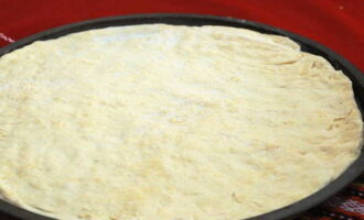 Тонкое тесто для пиццы, как в пиццерии, готово. Раскатываем его в тонкую основу и приступаем к дальнейшим приготовлениям.
