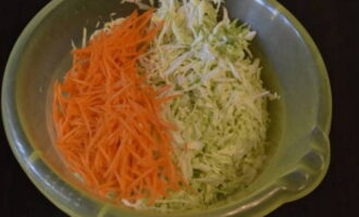 Капусту и морковь выкладываем в глубокую миску.